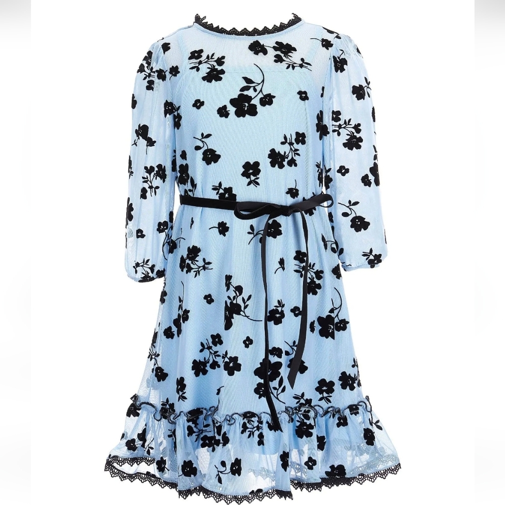 Rare Editions Periwinkle Black Floral Long Sleeve Dress Size 8 Girls Mommy & Me